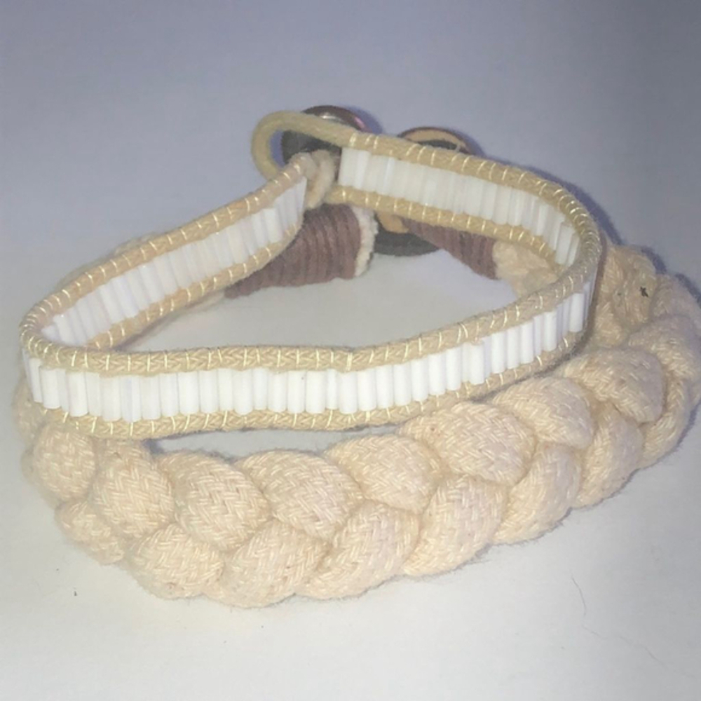 Lot of 2 Off White & Shell Beaded Rope Boho Bracelets